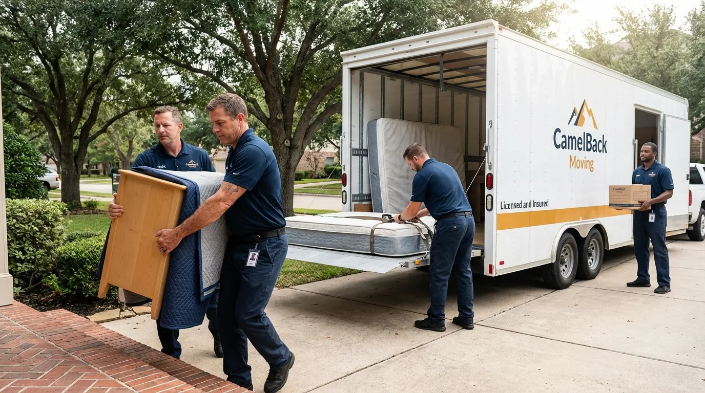 Crew loading residential truck for cross-state move from Bridgman, MI